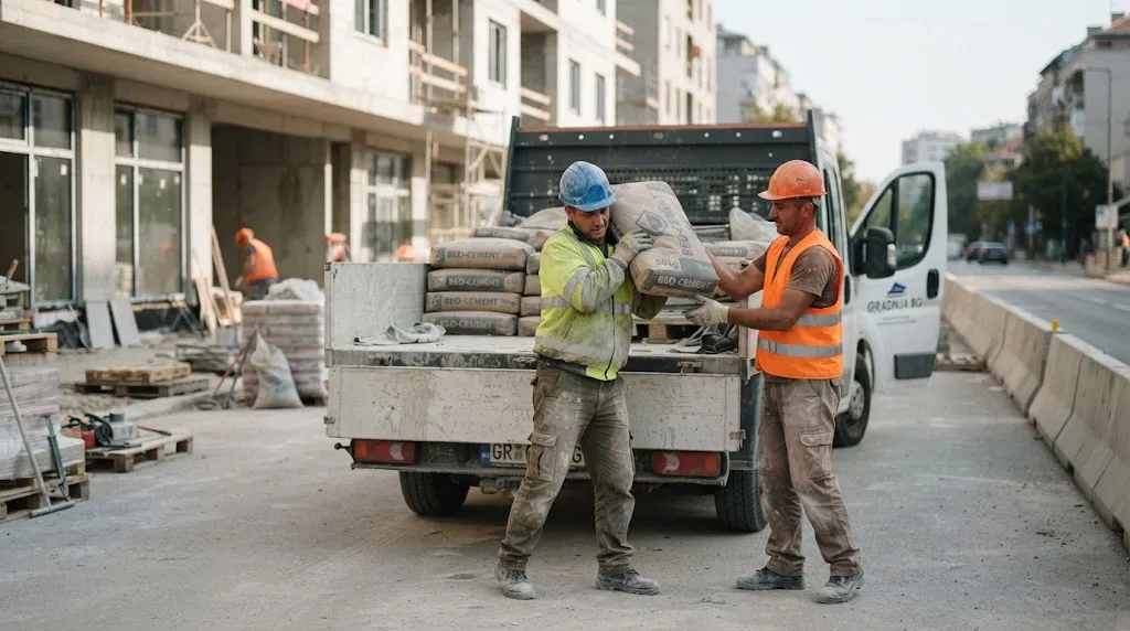 Pomoćni radnici obavljaju utovar i istovar građevinskog materijala